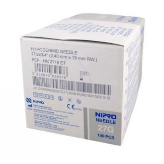 IGŁY iniekcyjne NIPRO Hypodermic 0.4x19 27G 100szt HN2719-ET