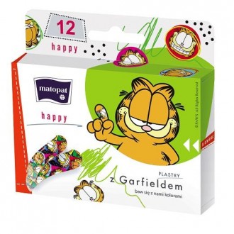 Plastry HAPPY dla dzieci 12 szt z kotem Garfieldem Matopat