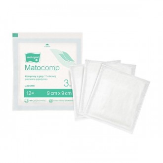 Matocomp kompres z gazy 9 x 9 cm jałowy 8W 17N a'3szt saszetka Peel Pack Matocomp kompres z gazy 9 x 9 cm jałowy 8W 17N a'3szt saszetka Peel Pack