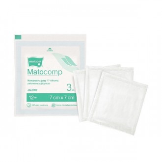 Matocomp kompres z gazy 7 x 7 cm jałowy 8W 17N a'3szt saszetka Peel Pack Matocomp kompres z gazy 7 x 7 cm jałowy 8W 17N a'3szt saszetka Peel Pack